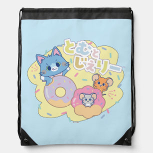 Anime Donut Delights with Tom, Jerry, and Tuffy Drawstring Bag