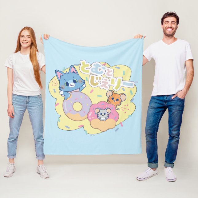 Anime Donut Delights with Tom, Jerry, and Tuffy Fleece Blanket (In Situ)