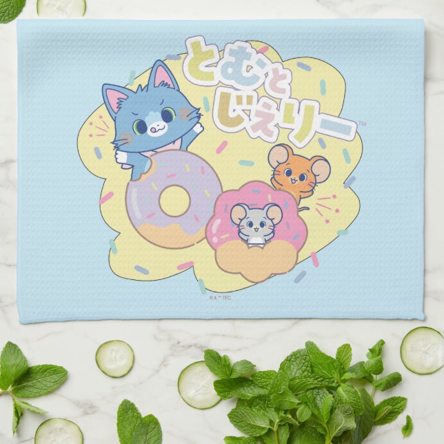Anime Donut Delights with Tom, Jerry, and Tuffy Kitchen Towel (Folded)