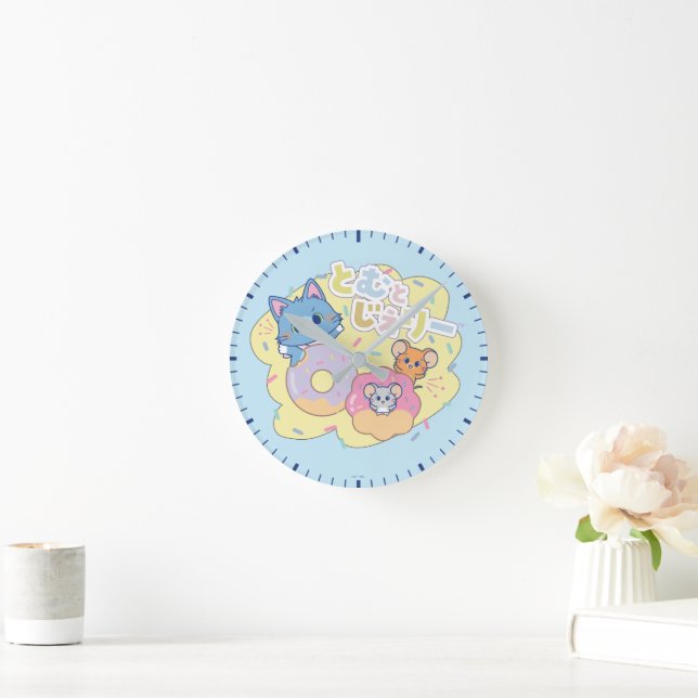 Anime Donut Delights with Tom, Jerry, and Tuffy Round Clock (Home)