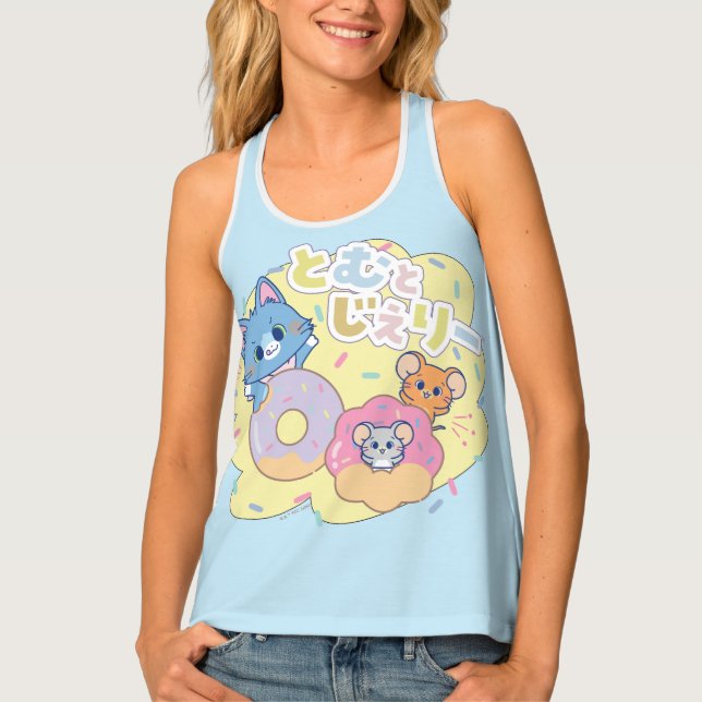 Anime Donut Delights with Tom, Jerry, and Tuffy Tank Top (Front)