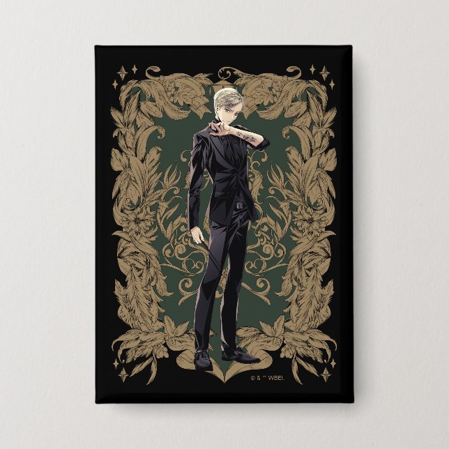 Anime Draco Malfoy Ornate Frame Button (Front)