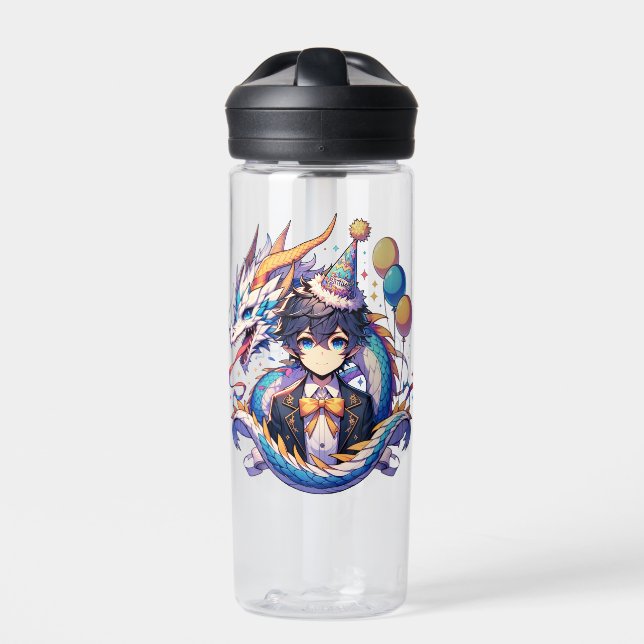 Anime Dragon Boy's Birthday Personalized Water Bottle (Front)