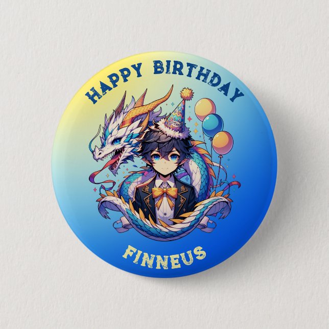 Anime Dragon Personalized Birthday Boy Button (Front)