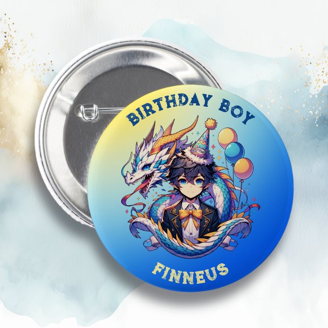 Anime Dragon Personalized Birthday Boy Button (Creator Uploaded)