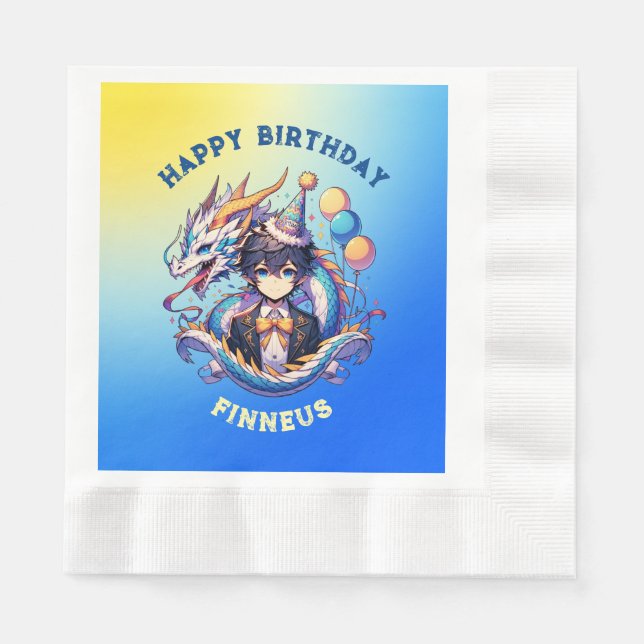 Anime Dragon Personalized Boy's Birthday  Napkins (Front)
