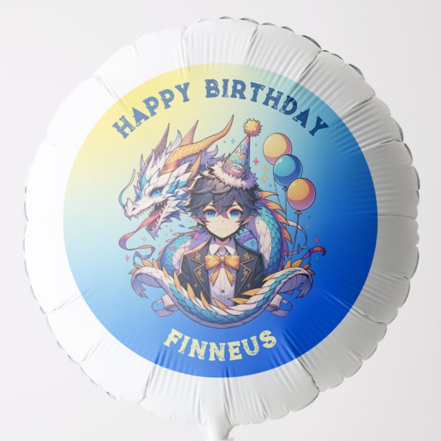 Anime Dragon Themed Boy's Birthday Party Balloon (Front)