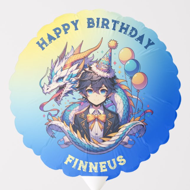 Anime Dragon Themed Boy's Birthday Photo Balloon (Front)