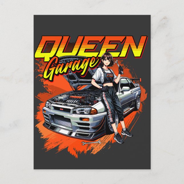 Anime Drift Mechanic Car – Garage Queen Art Holiday Postcard (Front)