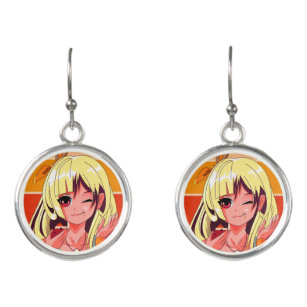Anime Earrings, Blonde Anime Character Orange/Red Earrings