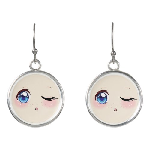 Anime Earrings Winking Anime Blue Eyes Earrings