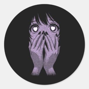 Anime Eyes Girl Hearts Manga Otaku Grunge Goth Alt Classic Round Sticker