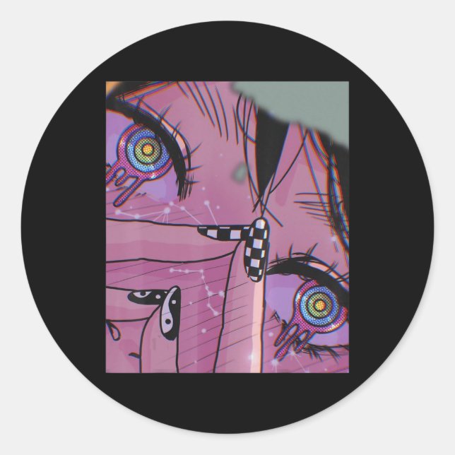 Anime Eyes Pastel Kawaii Girl Aesthetic Japanese O Classic Round Sticker (Front)