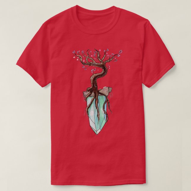 Anime Fantasy Sakura Tree on Floating Crystal  T-Shirt (Design Front)
