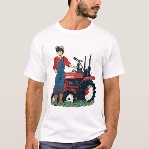 Anime Farmer Tractor Farm Farming Japanese Aurorac T_Shirt