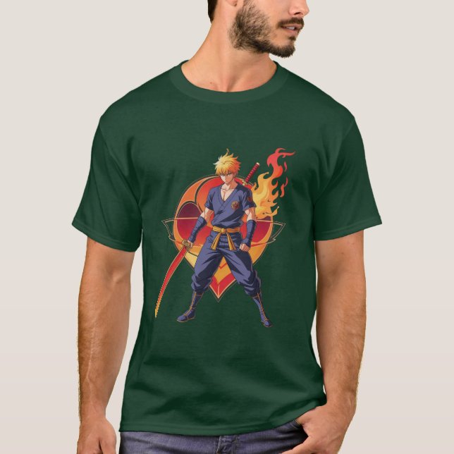 Anime Flame Warrior T-Shirt – Epic Samurai Design (Front)