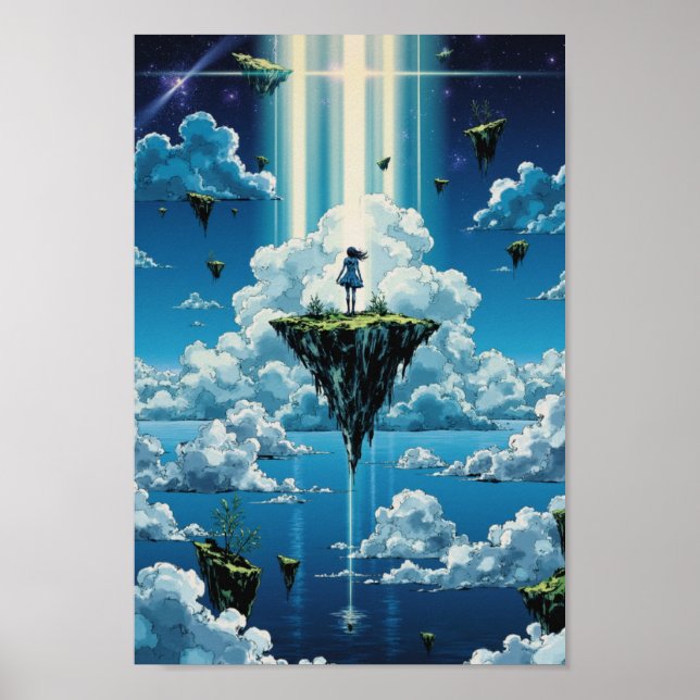 Anime Floating Sky Islands Fantasy Wall Art (Front)