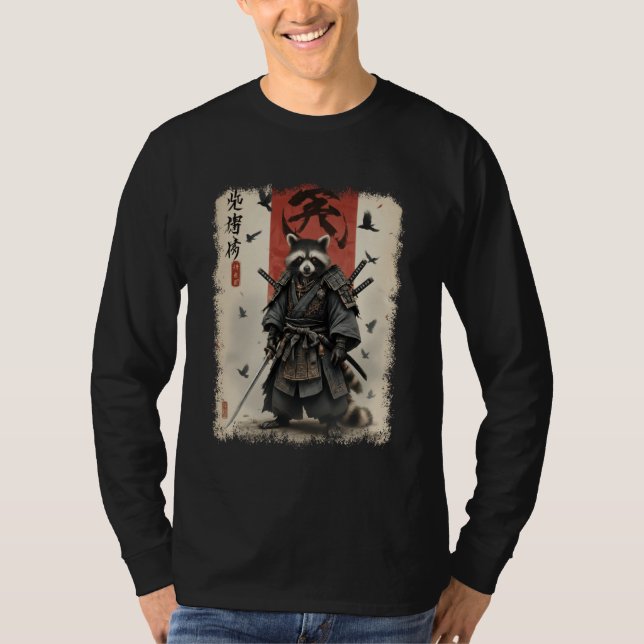 Anime for Men, Samurai Raccoon Graphic, Japanese W T-Shirt (Front)
