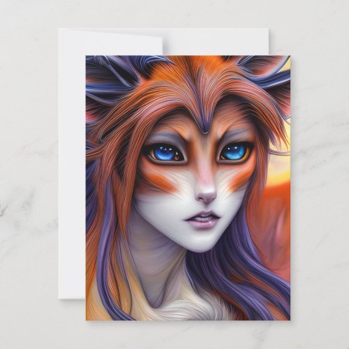 Anime Fox Male in a Landscape Sunset Fall Trees An Note Card