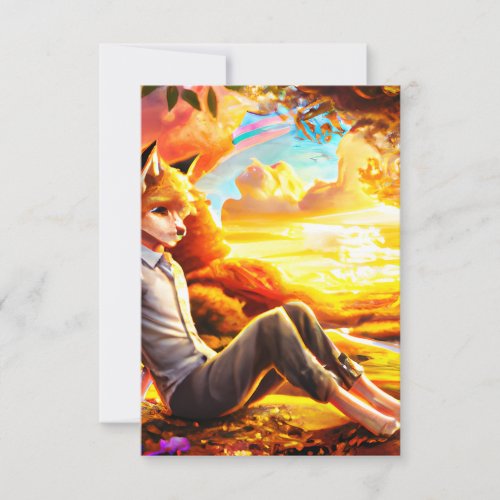 Anime Fox Male in Landscape at Sunset Thank You Card