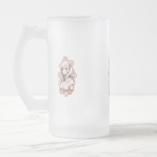 Anime  frosted glass beer mug (Left)