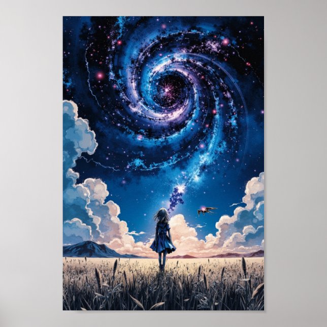 Anime Galaxy Night Field Wall Art (Front)