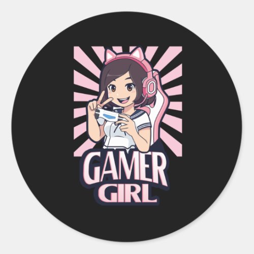 Anime Gamer Girl Gaming Girls Gift Classic Round Sticker
