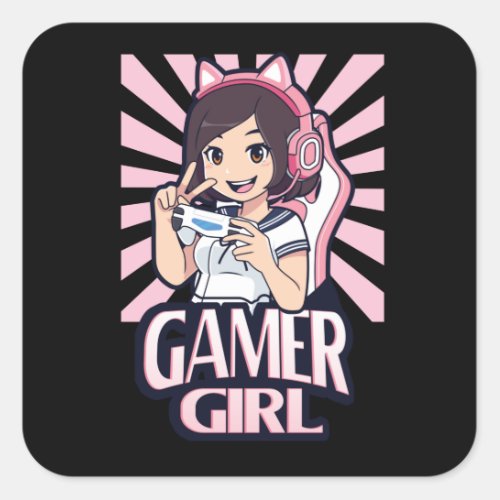 Anime Gamer Girl Gaming Girls Gift Square Sticker