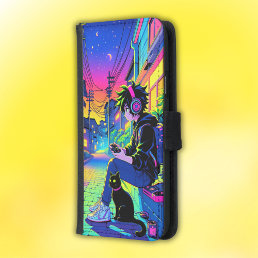 Anime Gamer with Black Cat | Samsung Galaxy S5 Wallet Case