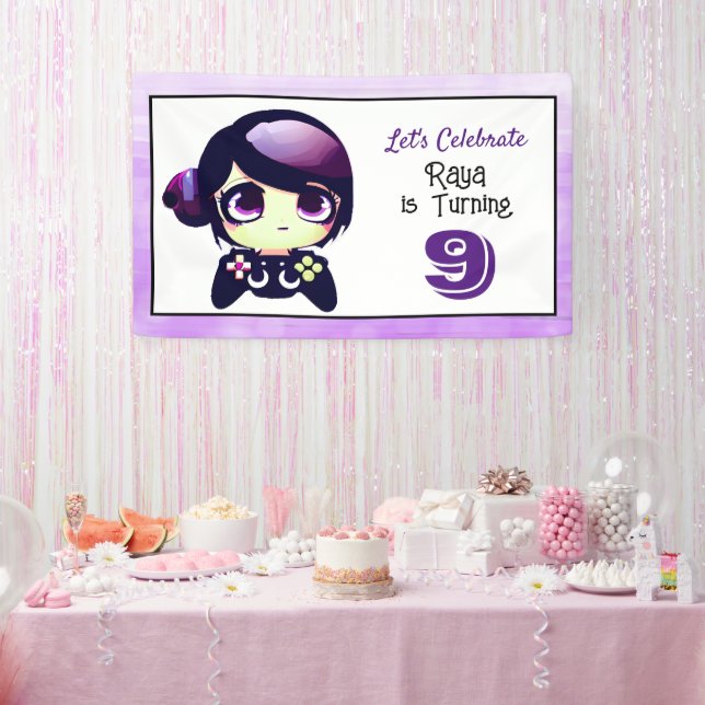 Anime Gaming Girl Birthday Party Banner (Party)