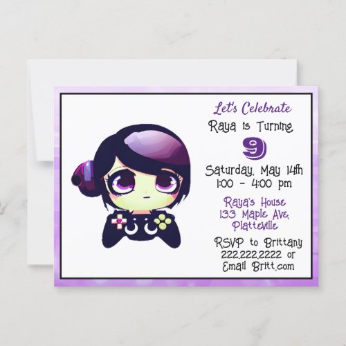 Anime Gaming Girl Purple and Black Kids Birthday Postcard