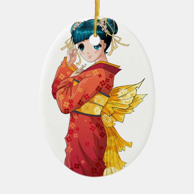 Anime Geisha Ceramic Ornament (Front)