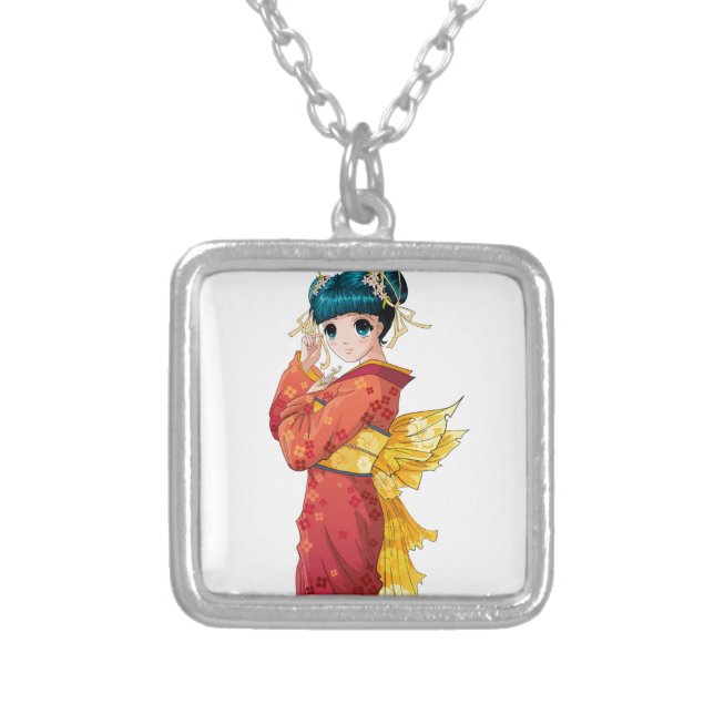 Anime Geisha Silver Plated Necklace (Front)