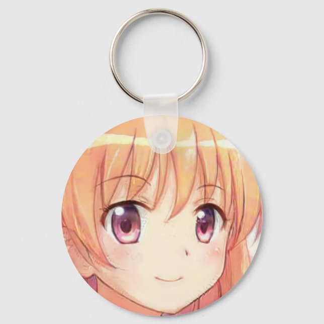 Anime ginger-haired girl plum eyes keychain (Front)