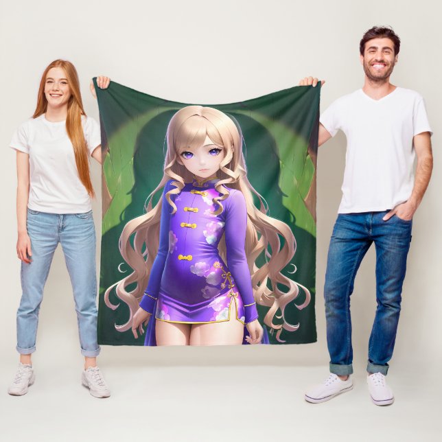 Anime Girl 042 Fleece Blanket (In Situ)