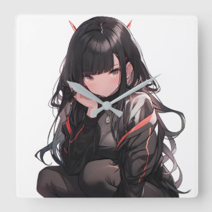 Anime girl #2 square wall clock