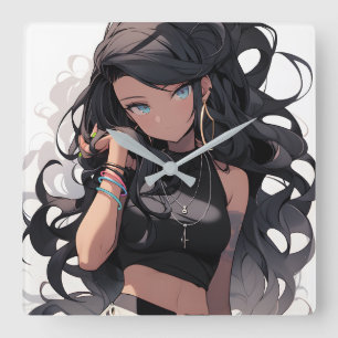 Anime girl #3 square wall clock