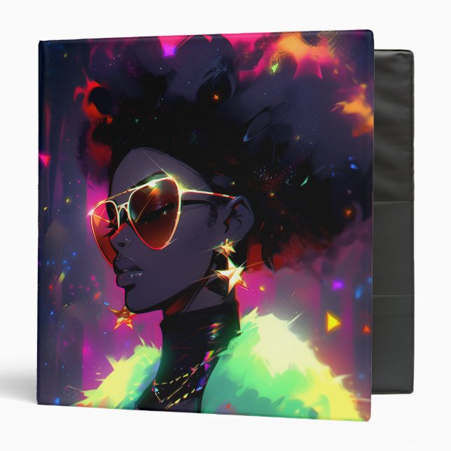 Anime Girl African American Art 3 Ring Binder (Front/Inside)