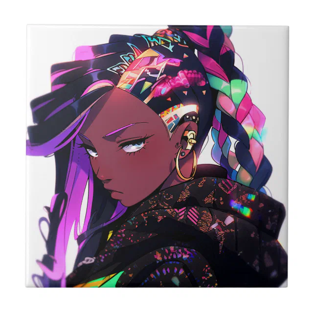 Anime Girl African American Art Ceramic Tile | Zazzle