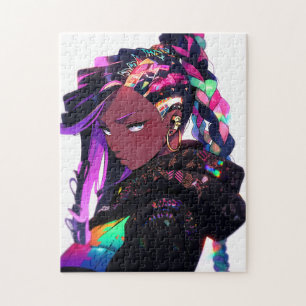 Anime Girl African American Art Jigsaw Puzzle
