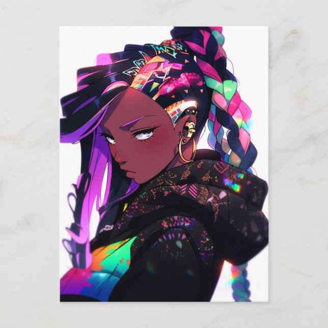 Anime Girl African American Art Postcard (Front)