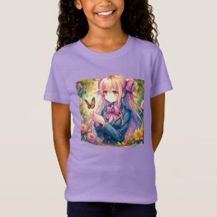 Anime Girl and Butterfly Watercolor  T-Shirt