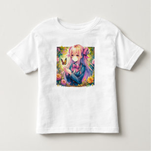 Anime Girl and Butterfly Watercolor Toddler T-shirt