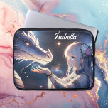 Anime Girl and Her Dragon Mystical Personalized Laptop Sleeve<br><div class="desc">Mystical fantasy art personalized tablet case. Ai art depicting a pretty anime girl and her dragon in an ethereal setting.</div>