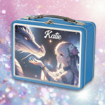 Anime Girl and Her Dragon Mystical Personalized Metal Lunch Box