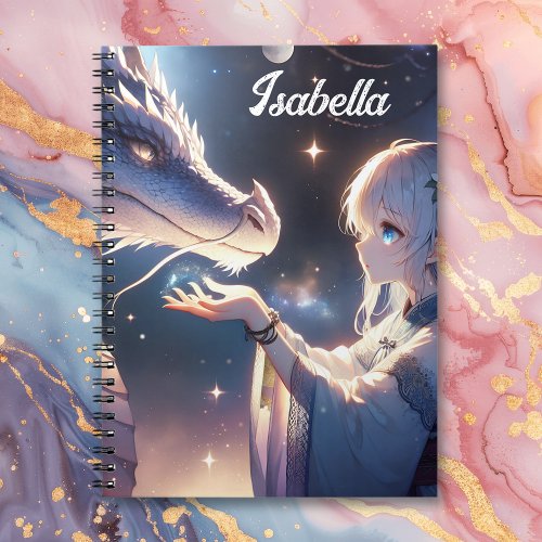 Anime Girl and Her Dragon Mystical Personalized Notebook