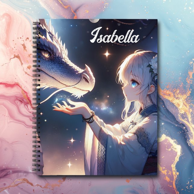 Anime Girl and Her Dragon Mystical Personalized Notebook (Creator Uploaded)