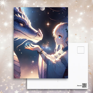 Anime Girl and Her Dragon Mystical Postcard