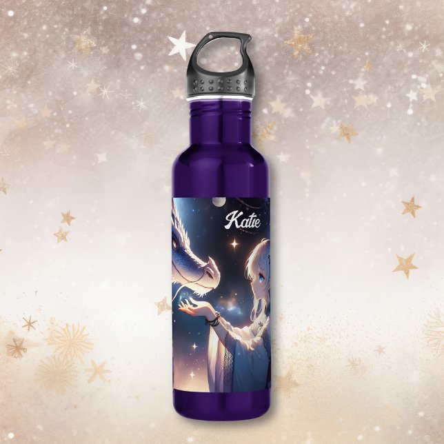 Anime Girl and her Dragon Personalized Stainless Steel Water Bottle (Creator Uploaded)