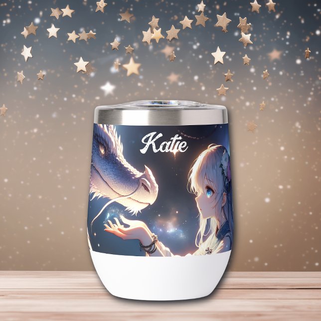 Anime Girl and her Dragon Personalized Thermal Wine Tumbler (Creator Uploaded)